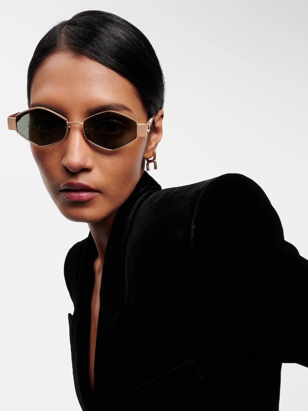 New Celine CL40254U 30N Sunglasses Gold Frame Geometric Shape Authentic - Picture 2 of 16